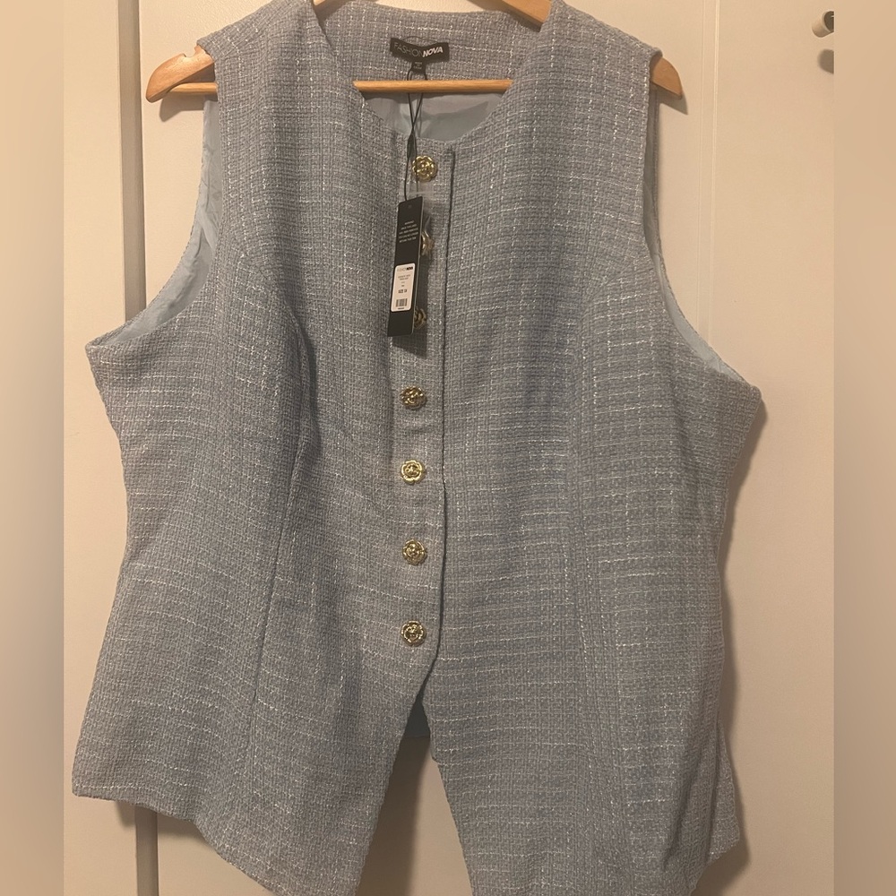 Fashion Nova Exquisite Blue Tweed Vest